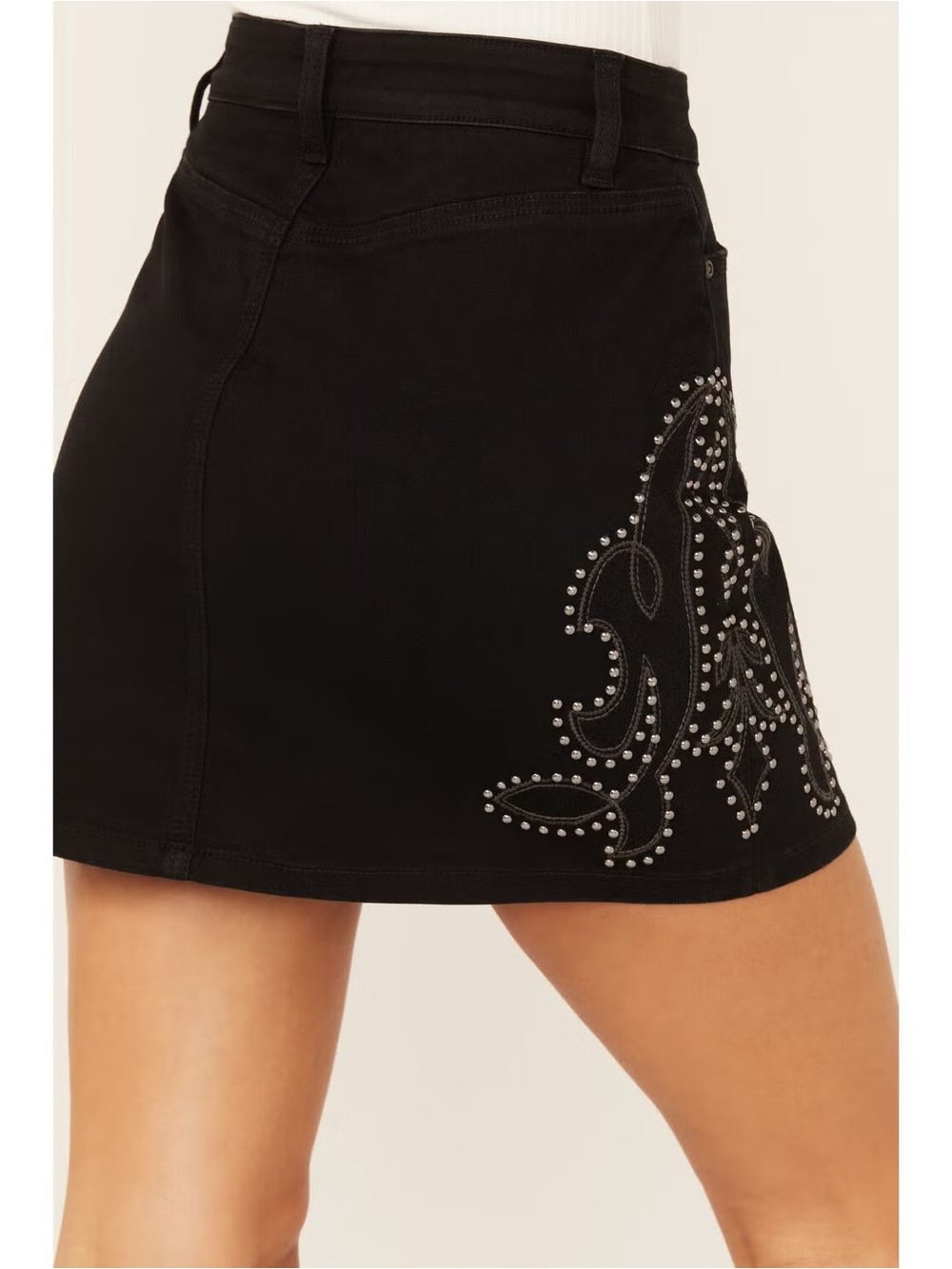 Idyllwind Burbank Embroidered Studded Black Denim Skirt 10 - Picture 14 of 16
